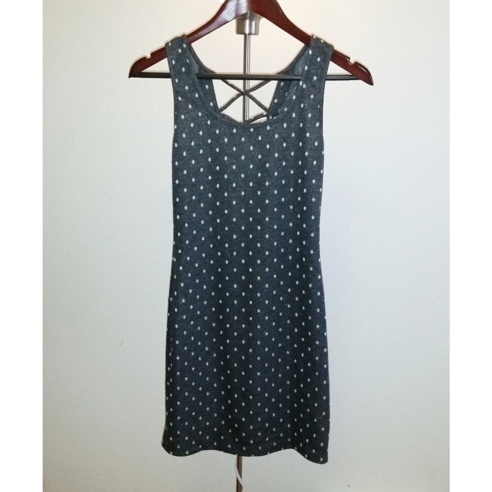 New Dark Gray + White Polka Dot Pencil Dress